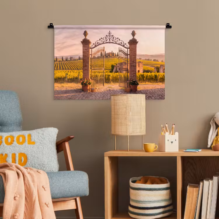 Poort - Landschap - Platteland - Zonlicht - Warm Wandkleed katoen klein -wsfeer4_kind