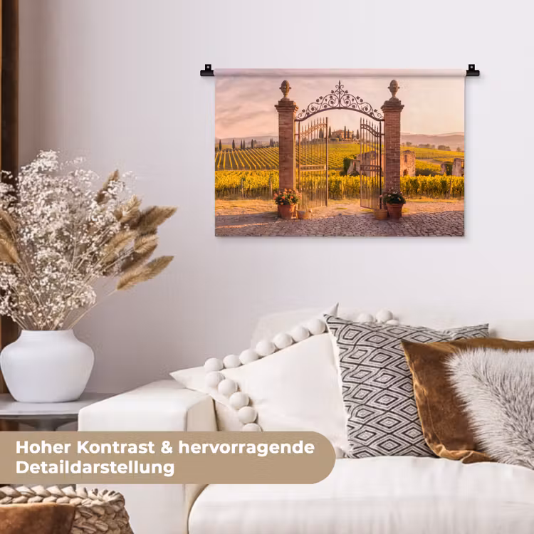 Poort - Landschap - Platteland - Zonlicht - Warm Wandkleed katoen klein -tsfeer1_DE