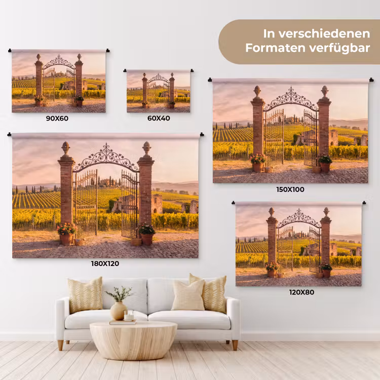 Poort - Landschap - Platteland - Zonlicht - Warm Wandkleed katoen klein -tsfeer8_DE