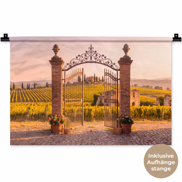 Poort - Landschap - Platteland - Zonlicht - Warm Wandkleed katoen klein -t3d_DE
