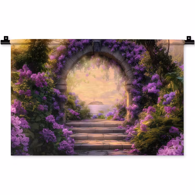Poort - Paars - Bloemen Wandkleed katoen klein -zz3d