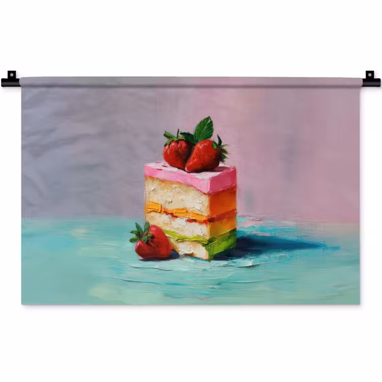 Taartje - Aardbeien - Glazuur - Kleurrijk Wandkleed katoen klein -zz3d