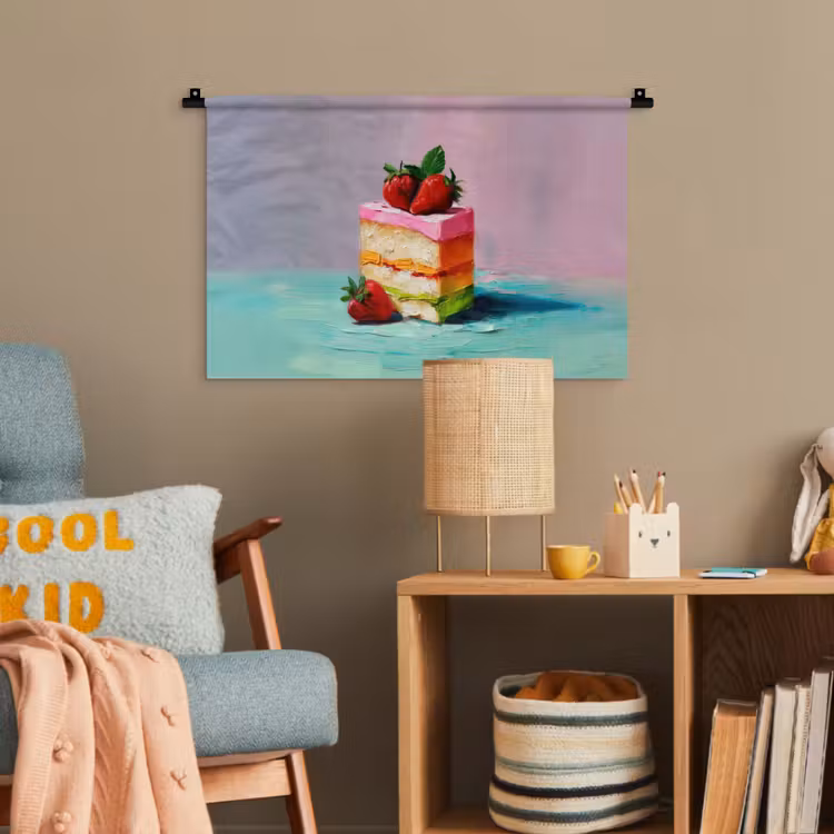 Taartje - Aardbeien - Glazuur - Kleurrijk Wandkleed katoen klein -wsfeer4_kind