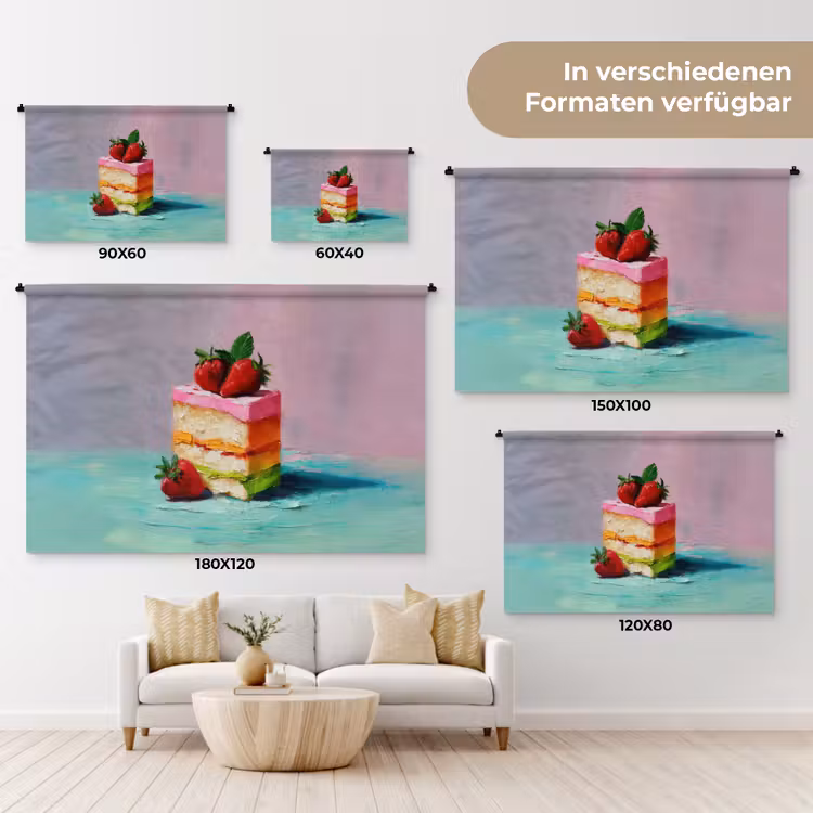 Taartje - Aardbeien - Glazuur - Kleurrijk Wandkleed katoen klein -tsfeer8_DE