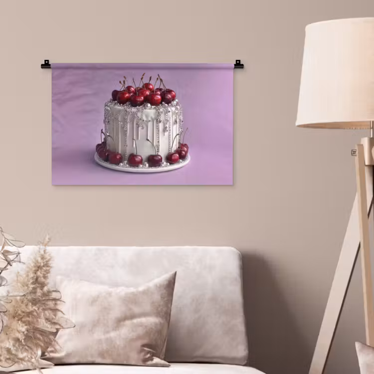 Taart - Kersen - Juwelen - Rood Wandkleed katoen klein -sfeer4