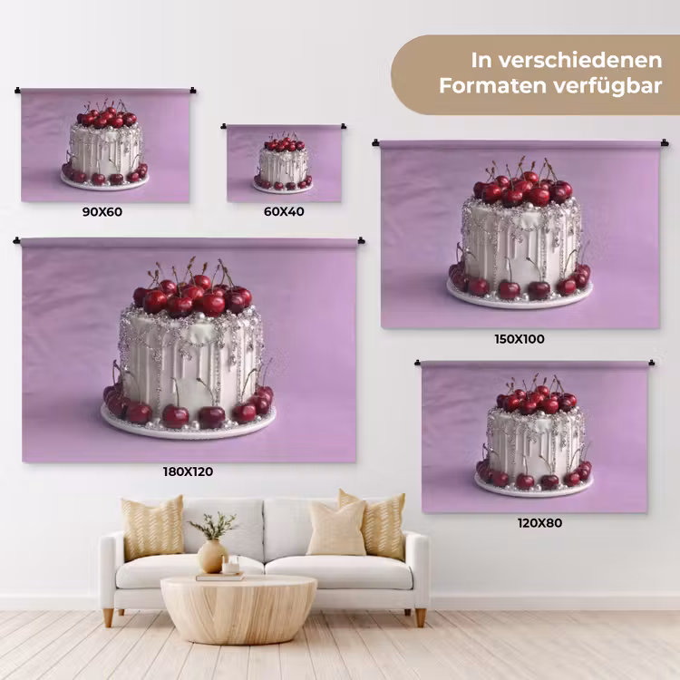 Taart - Kersen - Juwelen - Rood Wandkleed katoen klein -tsfeer8_DE