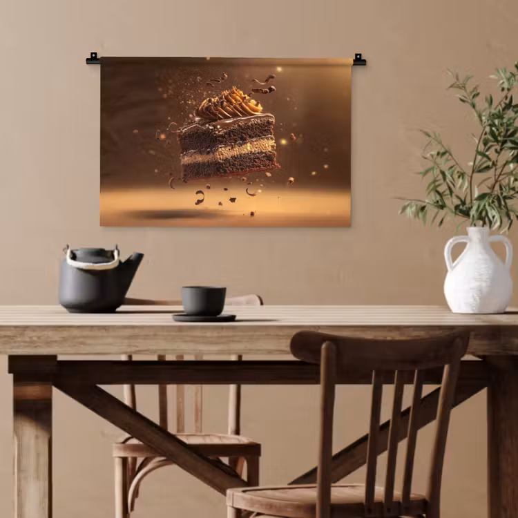 Taart - Chocolade - Eten - Brownie Wandkleed katoen klein -sfeer6