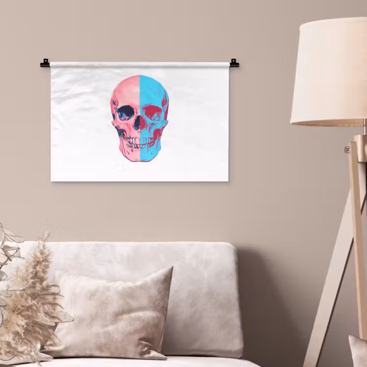 Schedel - Grafisch - Roze - Verdeeld Wandkleed katoen klein -sfeer4