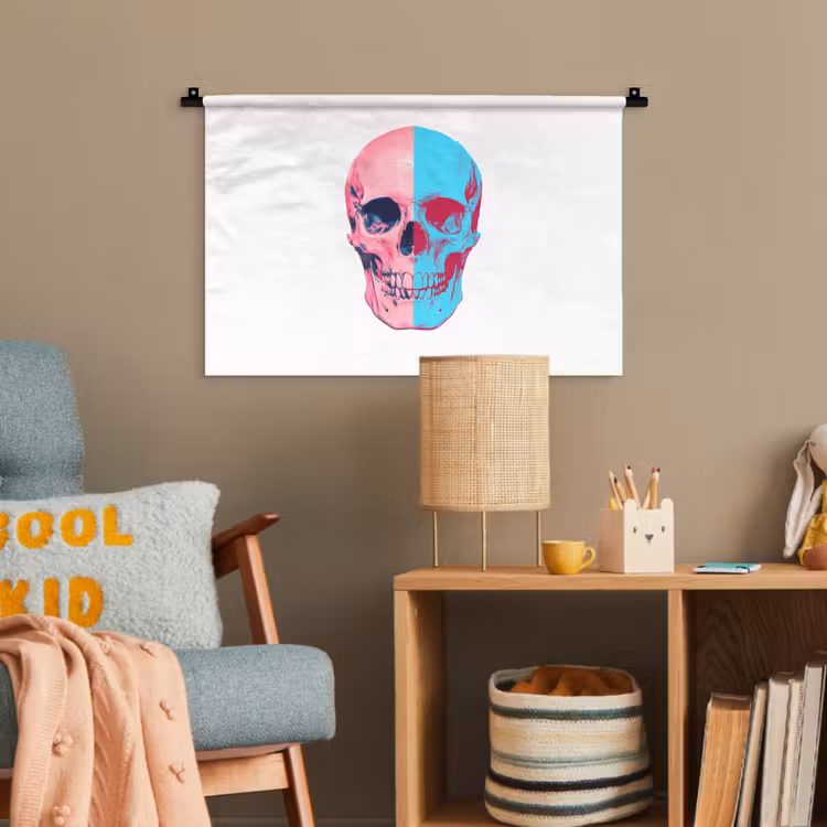 Schedel - Grafisch - Roze - Verdeeld Wandkleed katoen klein -wsfeer4_kind