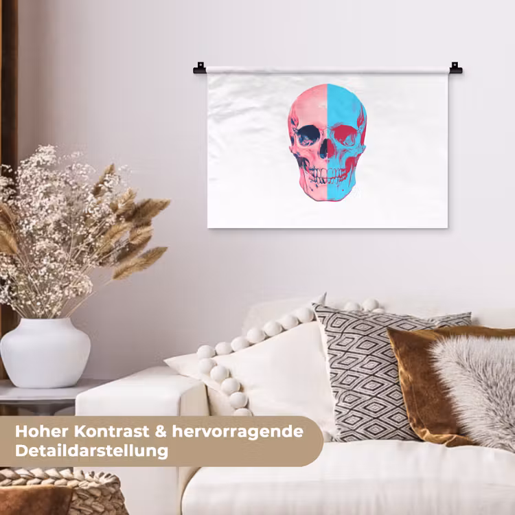 Schedel - Grafisch - Roze - Verdeeld Wandkleed katoen klein -tsfeer1_DE