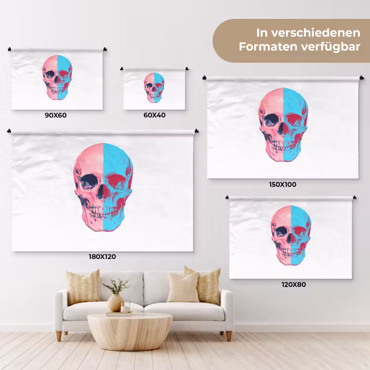 Schedel - Grafisch - Roze - Verdeeld Wandkleed katoen klein -tsfeer8_DE