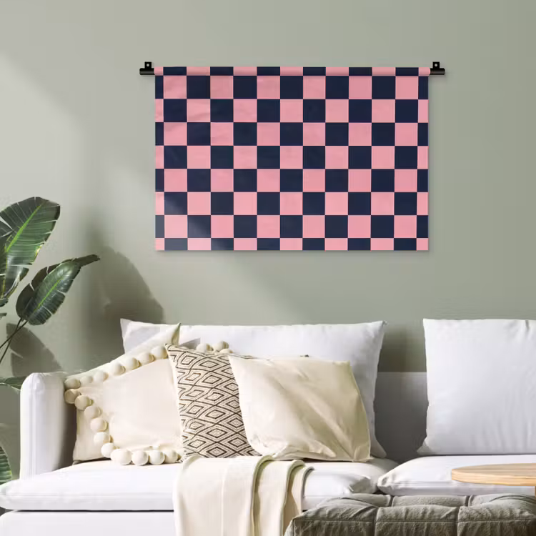 Traditioneel - Patroon - Blauw - Roze Wandkleed katoen klein 269 -sfeer7