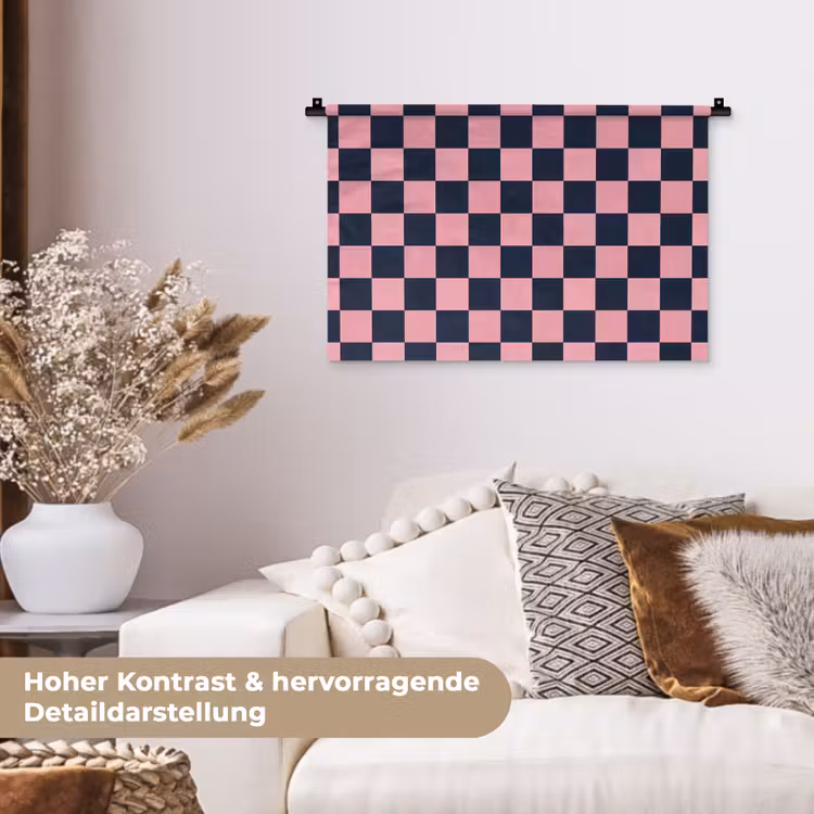 Traditioneel - Patroon - Blauw - Roze Wandkleed katoen klein 269 -tsfeer1_DE