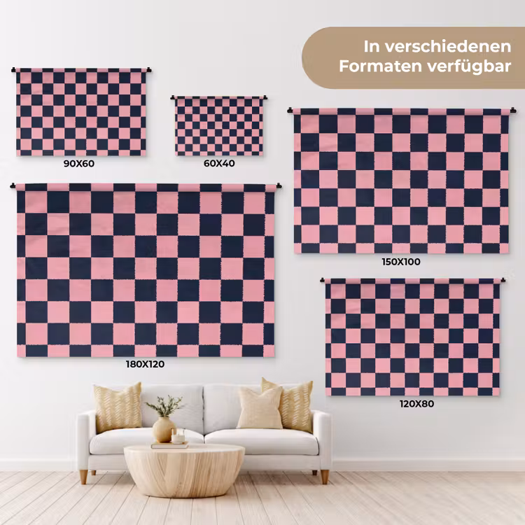 Traditioneel - Patroon - Blauw - Roze Wandkleed katoen klein 269 -tsfeer8_DE
