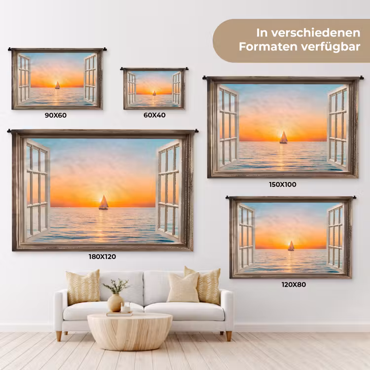 Doorkijk - Zee - Boot - Zonsondergang Wandkleed katoen klein -tsfeer8_DE