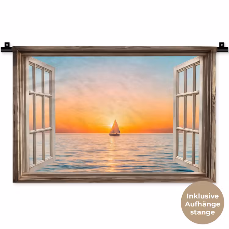 Doorkijk - Zee - Boot - Zonsondergang Wandkleed katoen klein -t3d_DE