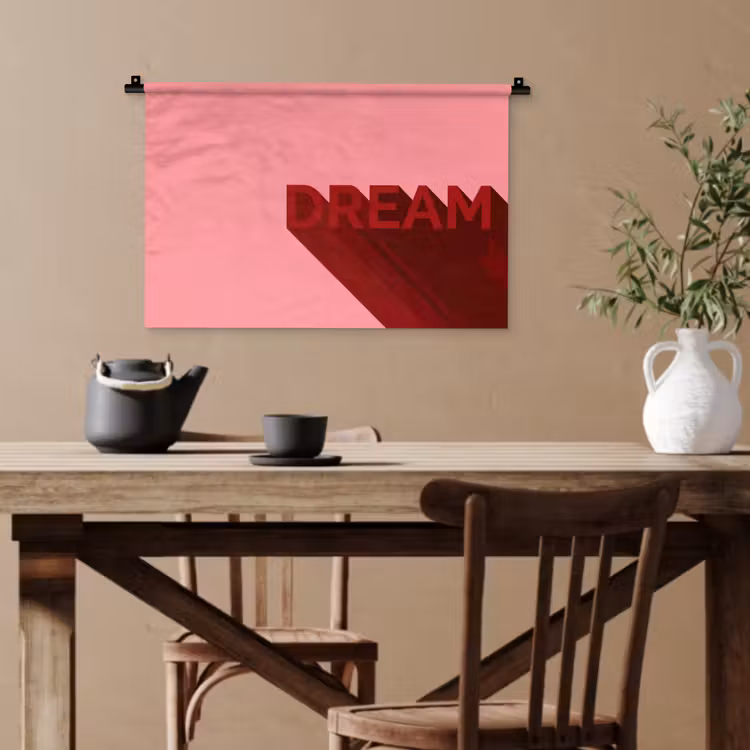Dream - 3D - Rood - Roze Wandkleed katoen klein -sfeer6