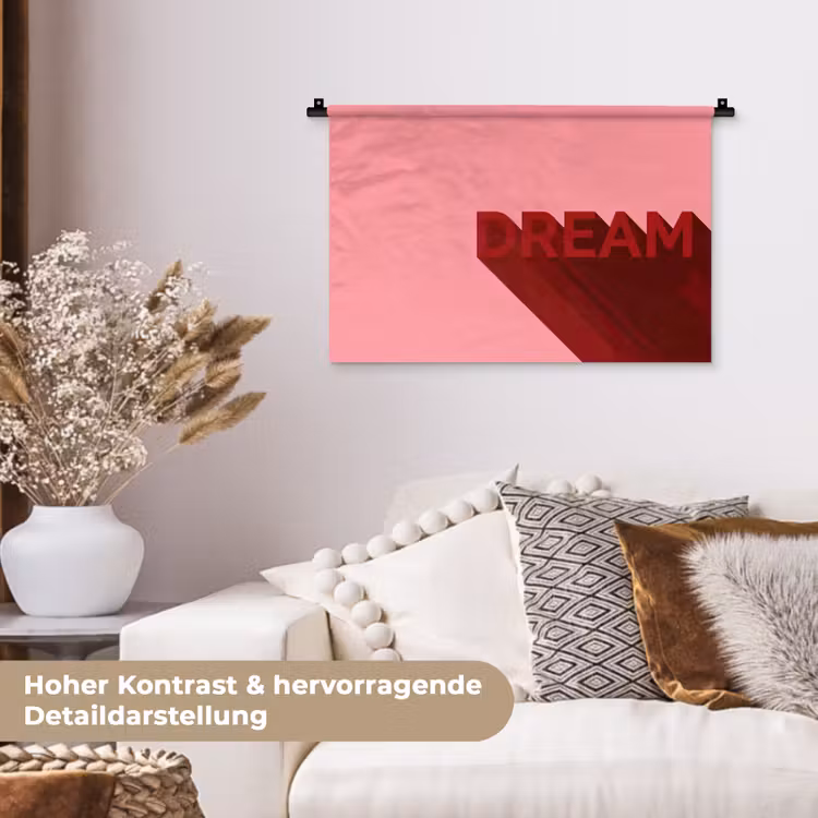 Dream - 3D - Rood - Roze Wandkleed katoen klein -tsfeer1_DE