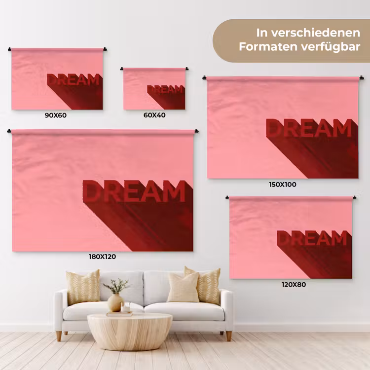 Dream - 3D - Rood - Roze Wandkleed katoen klein -tsfeer8_DE