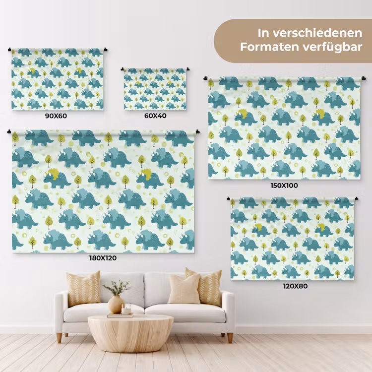 Triceratop - Blauw - Stippen - Boompjes Wandkleed katoen klein -tsfeer8_DE
