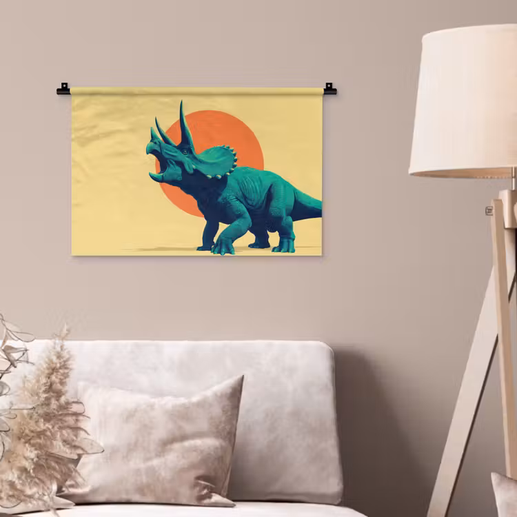 Triceratops - Cirkel - Oranje - Hoorns Wandkleed katoen klein -sfeer4