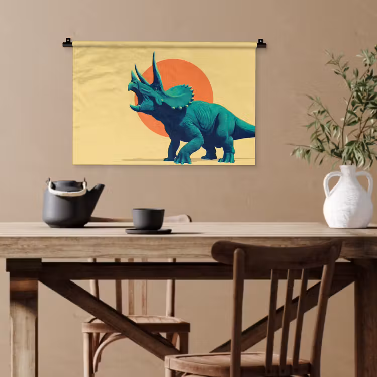 Triceratops - Cirkel - Oranje - Hoorns Wandkleed katoen klein -sfeer6