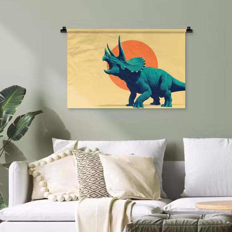 Triceratops - Cirkel - Oranje - Hoorns Wandkleed katoen klein -sfeer7