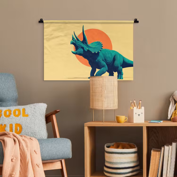 Triceratops - Cirkel - Oranje - Hoorns Wandkleed katoen klein -wsfeer4_kind