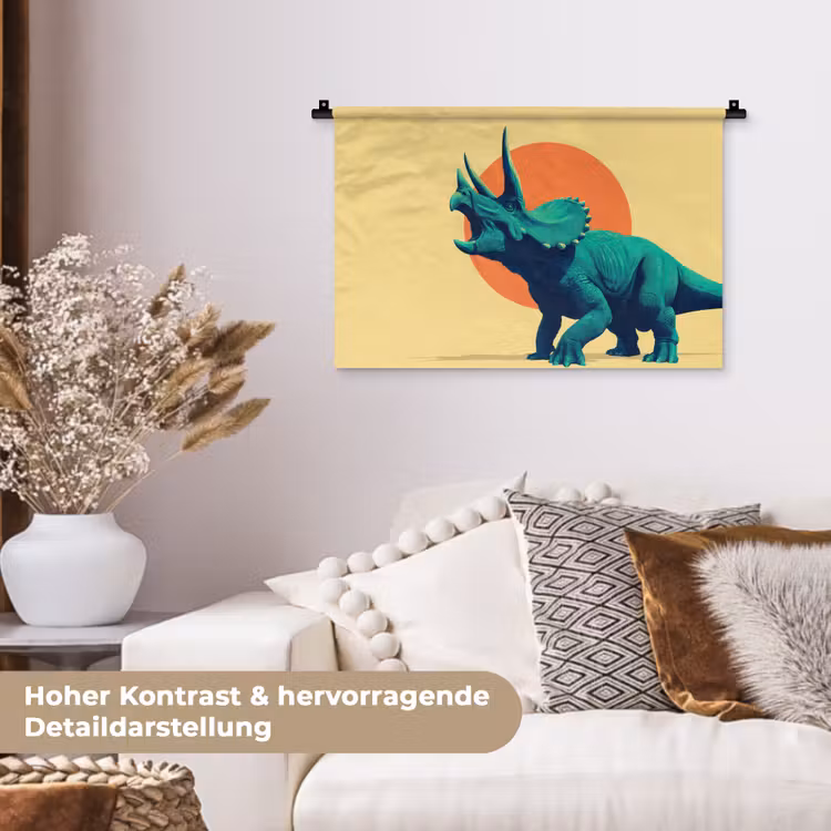 Triceratops - Cirkel - Oranje - Hoorns Wandkleed katoen klein -tsfeer1_DE