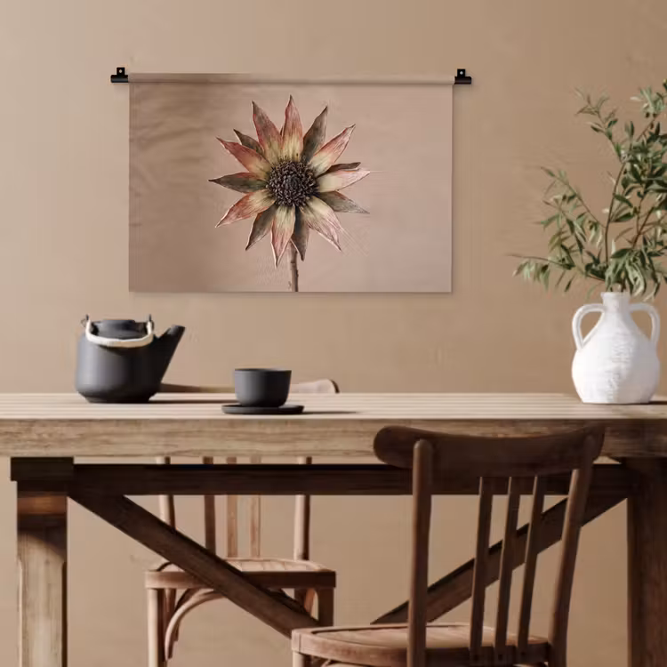 Droogbloem - Protea - Vintage - Beige - Rustiek Wandkleed katoen klein -sfeer6