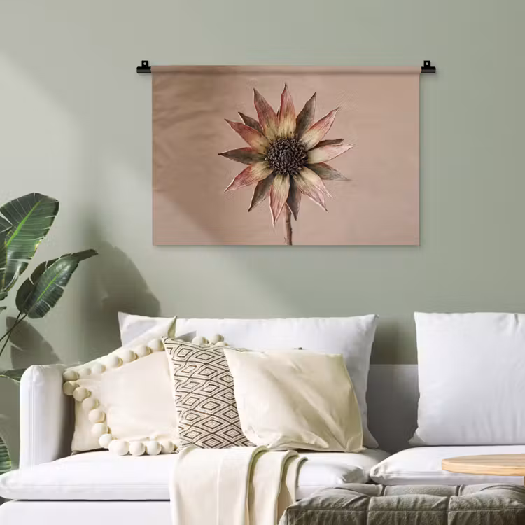Droogbloem - Protea - Vintage - Beige - Rustiek Wandkleed katoen klein -sfeer7