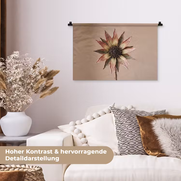 Droogbloem - Protea - Vintage - Beige - Rustiek Wandkleed katoen klein -tsfeer1_DE