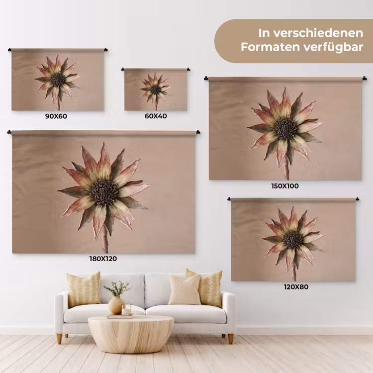 Droogbloem - Protea - Vintage - Beige - Rustiek Wandkleed katoen klein -tsfeer8_DE