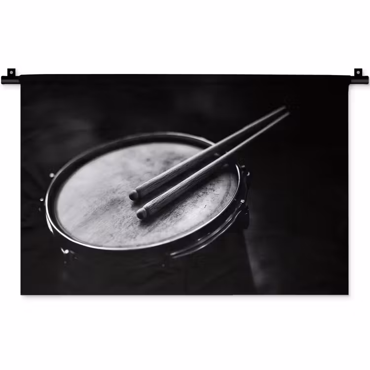 Trommel - Close-up - Drumstokken - Zwart Wandkleed katoen klein -zz3d