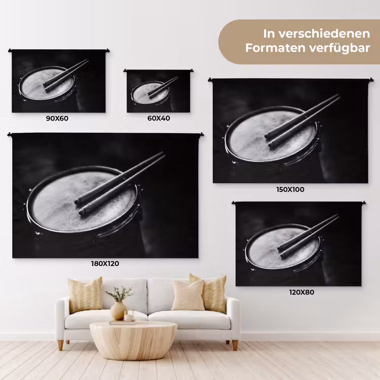 Trommel - Close-up - Drumstokken - Zwart Wandkleed katoen klein -tsfeer8_DE