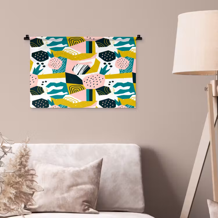 Tropisch - Abstract - Ananas - Geel - Groen - Roze Wandkleed katoen klein 269 -sfeer4