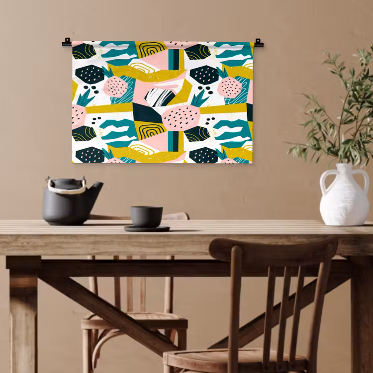Tropisch - Abstract - Ananas - Geel - Groen - Roze Wandkleed katoen klein 269 -sfeer6