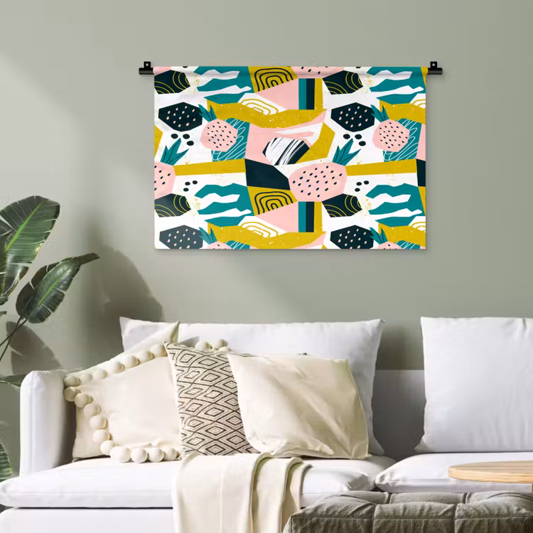 Tropisch - Abstract - Ananas - Geel - Groen - Roze Wandkleed katoen klein 269 -sfeer7