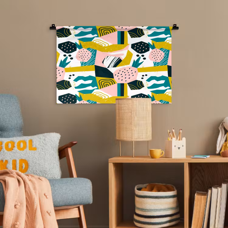 Tropisch - Abstract - Ananas - Geel - Groen - Roze Wandkleed katoen klein 269 -wsfeer4_kind