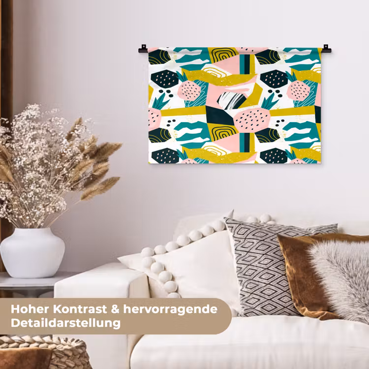 Tropisch - Abstract - Ananas - Geel - Groen - Roze Wandkleed katoen klein 269 -tsfeer1_DE