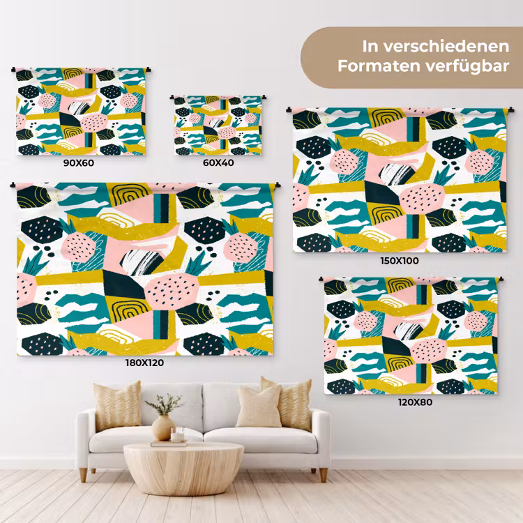 Tropisch - Abstract - Ananas - Geel - Groen - Roze Wandkleed katoen klein 269 -tsfeer8_DE