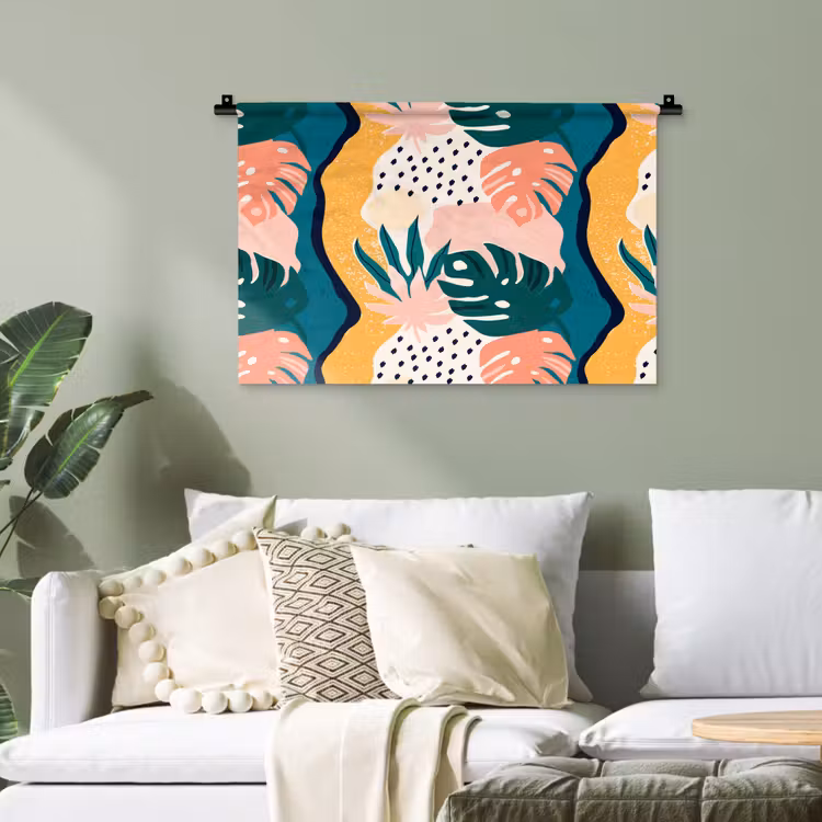 Tropisch - Abstract - Bladeren - Roze - Oranje Wandkleed katoen klein 269 -sfeer7