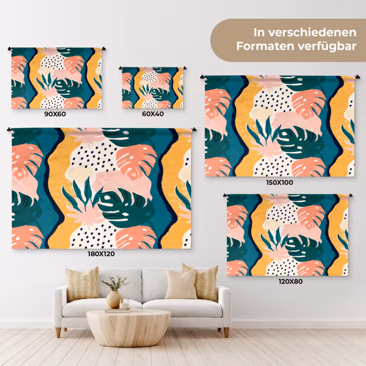 Tropisch - Abstract - Bladeren - Roze - Oranje Wandkleed katoen klein 269 -tsfeer8_DE