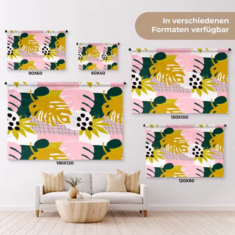 Tropisch - Bladeren - Jungle - Roze - Groen Wandkleed katoen klein 269 -tsfeer8_DE