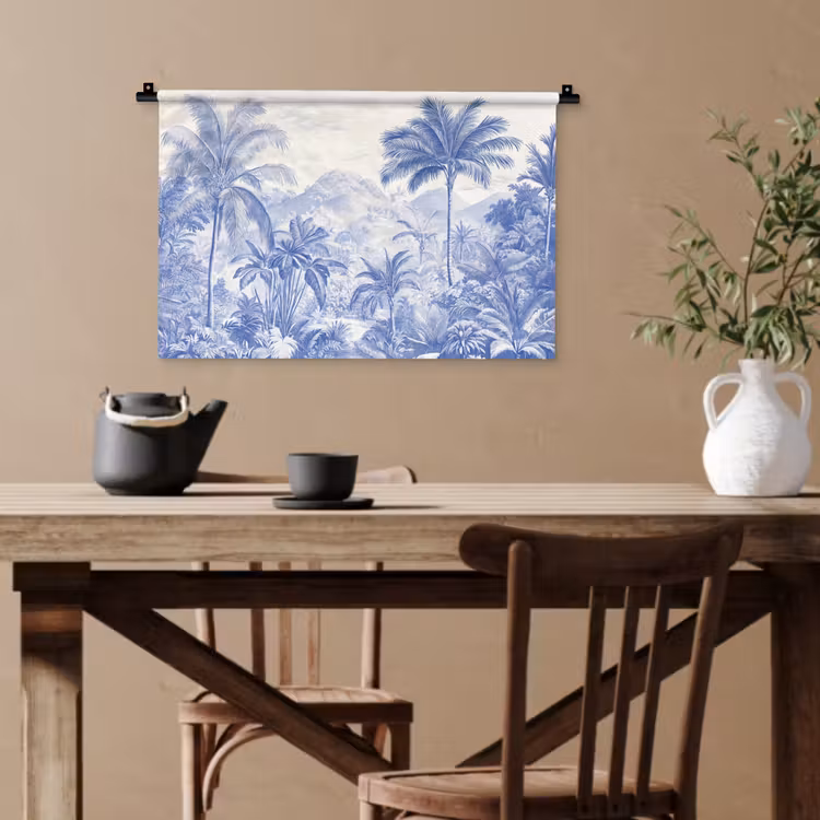 Tropisch - Jungle - Blauw Wandkleed katoen klein -sfeer6