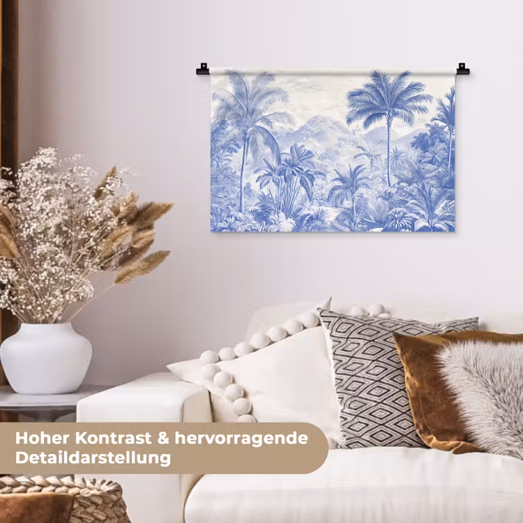 Tropisch - Jungle - Blauw Wandkleed katoen klein -tsfeer1_DE