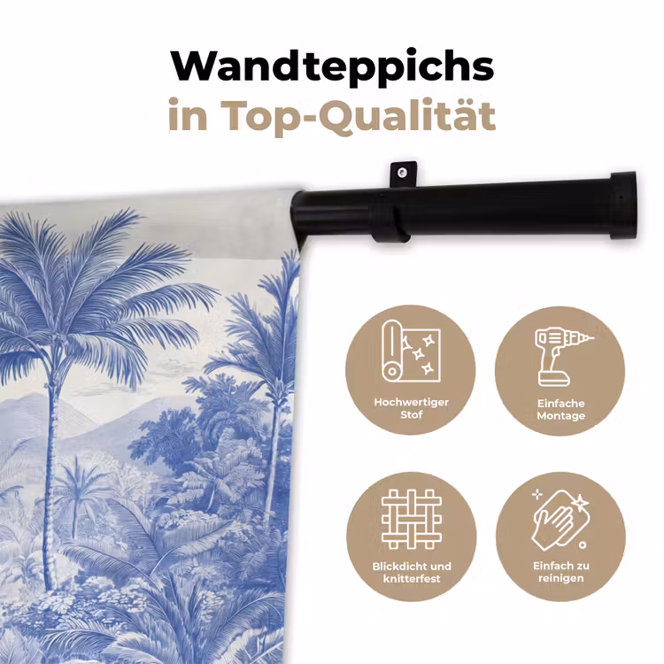 Tropisch - Jungle - Blauw Wandkleed katoen klein -tsfeer2_DE