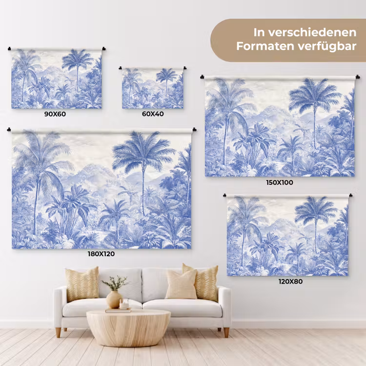 Tropisch - Jungle - Blauw Wandkleed katoen klein -tsfeer8_DE
