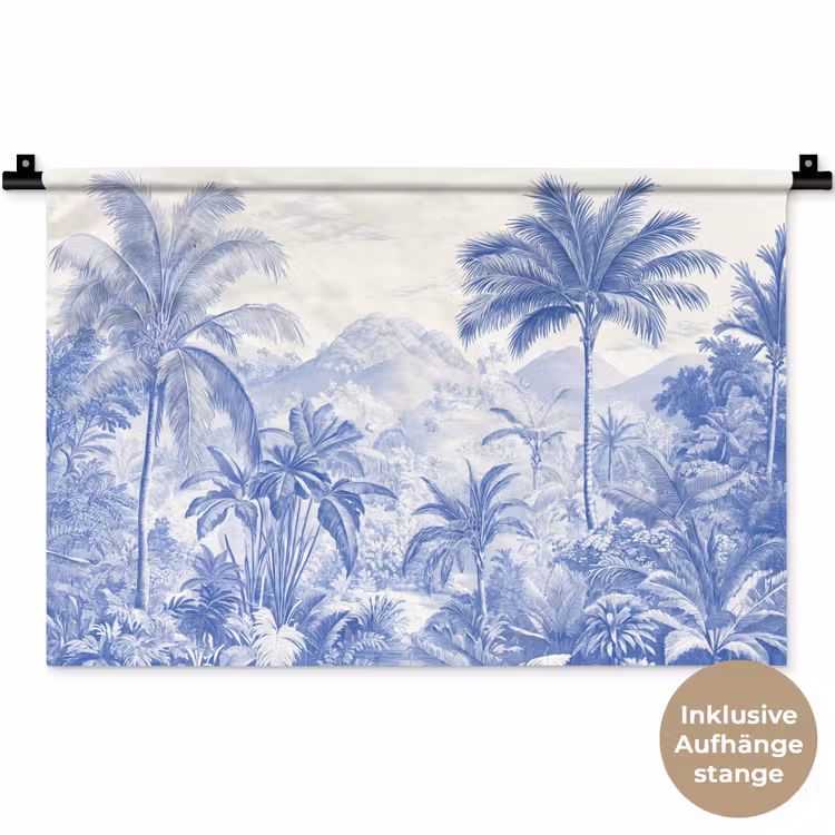 Tropisch - Jungle - Blauw Wandkleed katoen klein -t3d_DE