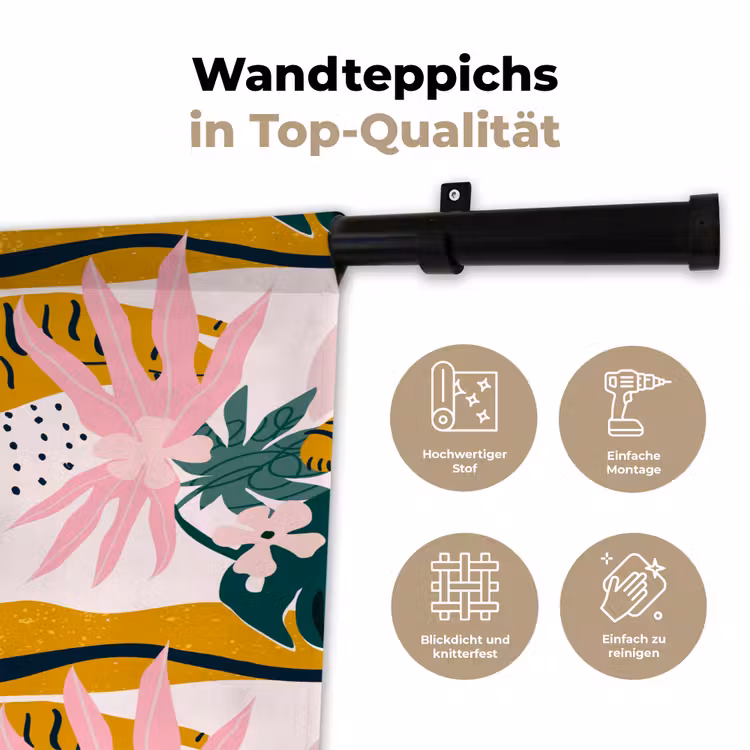 Tropisch - Tijger - Bladeren - Roze - Oranje Wandkleed katoen klein 269 -tsfeer2_DE